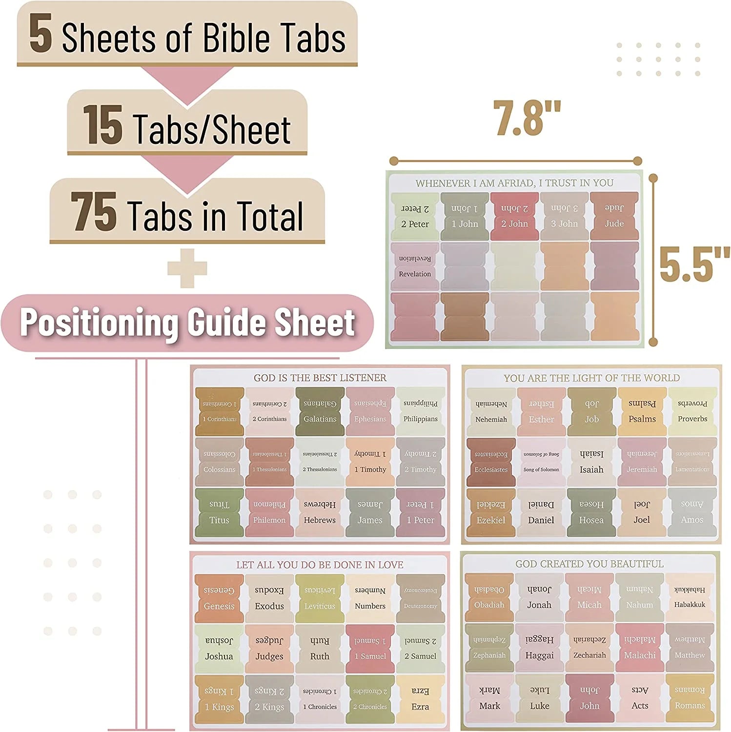 Self-Adhesive Boho Theme Laminated Index Tabs, Multicolor, 75 Count, 5 Pack